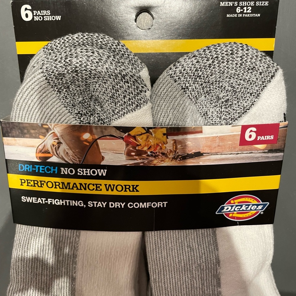 Dickies Men's Dri-Tech No-Show Socks White 6 pairs Shoe Size 6-12 New - Picture 2 of 4
